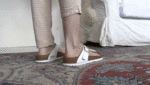 White toe separator slippers and sexy red toenails, foot fet