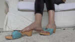 Wooden mules, sexy feet with red toenail polish, Lady Victor