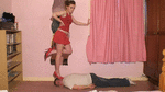 Red Mini Skirt & High Heels Head Trampling