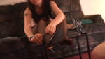 Girl in nylons dominates foot slave